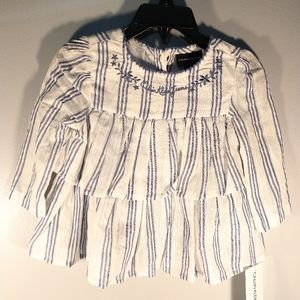 Calvin Klein Baby Shirt Blouse Blue White Stripe Embroidered 12 Months